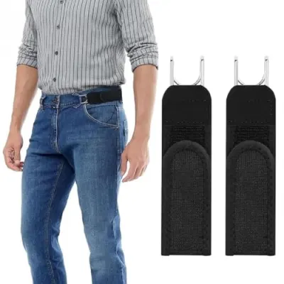 Buckle-Free Elastic Waistband Belt Set of 2, Adjustable Metal Hook Stretch Straps, Invisible Belt Alternative for Jeans, Pants and Work Trou at ₹285