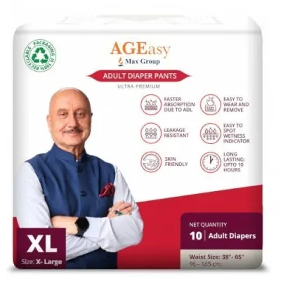 AGEasy (Max Group) Unisex Adult Diaper Pants | XL (Waist 38-65 inches) | 10 Units | Overnight Leak Protection | Wetness Indicator | Odour Lo at ₹239
