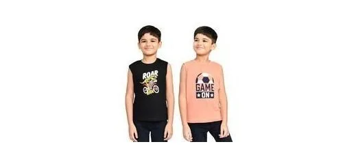 Lux Cozi Printed Round Neck Sleeveless Cotton T-Shirt for Boys | Prints May Vary | Pack of 2 at ₹119