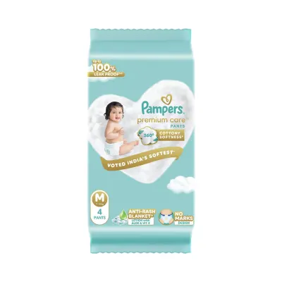 Pampers Premium Care Pant Style Baby Diapers, M, 4 Count at ₹22