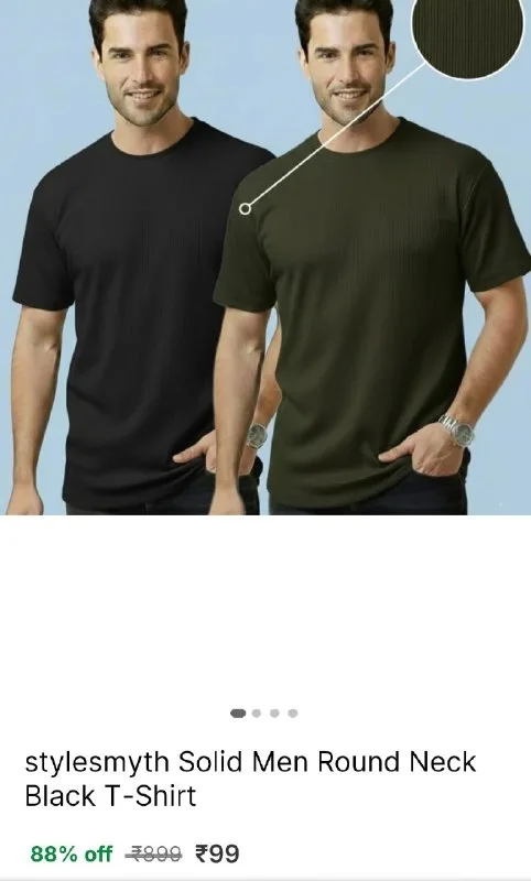 stylesmyth Solid Men Round Neck Black T-Shirt on Flipkart at ₹99