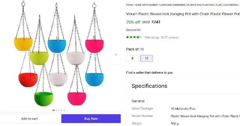 Pack Of 10 Hanging Pot with Chain at ₹241