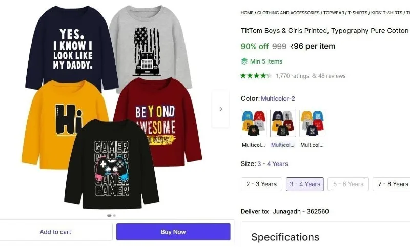 Cotton T-Shirt at ₹96