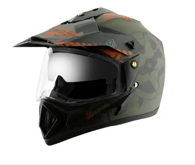 Vega Off Road D/V Secret Dull Green Black Helmet-L at ₹1,479
