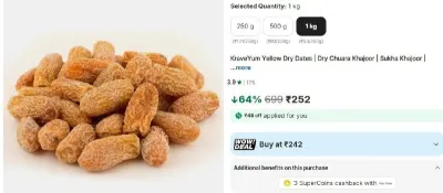 Yellow Dry Dates, 1 Kg at ₹252