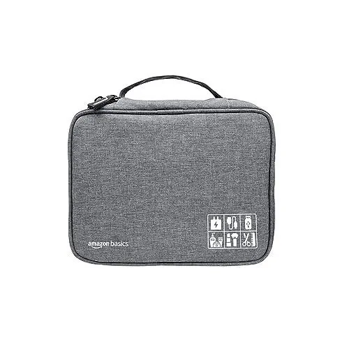 Amazon Basics Travel Organiser for Electronic Accessories, Flexible Padded Dividers, Waterproof, Foam Padding, for Cables, Chargers, Hard Di at ₹259