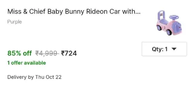 Miss & Chief Baby Bunny Rideon Car at ₹724