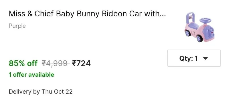 Miss & Chief Baby Bunny Rideon Car at ₹724