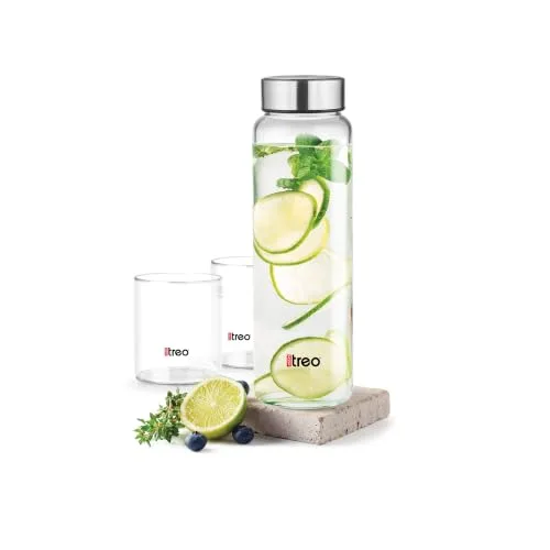 Treo By Milton Clearvue 3-Piece Hydration Set | Borosilicate Glass | 1 x 800 ml Glass Bottle & 2 x 210 ml Vector Tumblers | High Clarity | I at ₹343