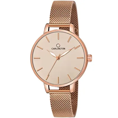 Carlington Big Dial Women’s Watch with Stainless Steel Mesh Strap, Adjustable Clasp and Water Resistant Body(Silver/Rose Gold/Black Dial) |  at ₹948