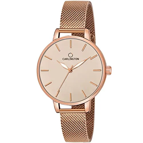 Carlington Big Dial Women’s Watch with Stainless Steel Mesh Strap, Adjustable Clasp and Water Resistant Body(Silver/Rose Gold/Black Dial) |  at ₹948