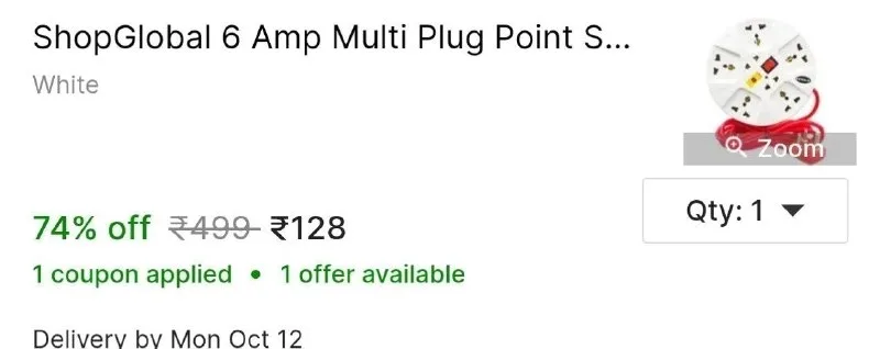 ShopGlobal 6 Amp Multi Plug Point Strip at ₹128