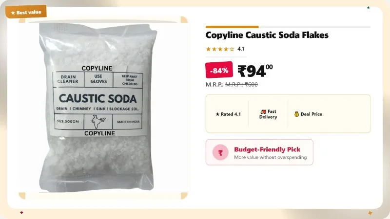 Copyline Caustic Soda Flakes, 500 Grams at ₹94