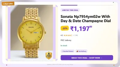 SONATA Gold MetalStrap Analog Watch at ₹1,197