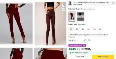 ADDYVERO Regular Fit Women Maroon Trousers at ₹105