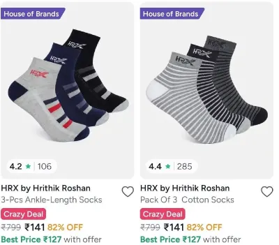 HRX Shocks Pack of 3 from ₹141