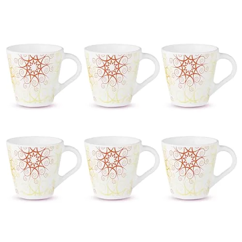 Larah by BOROSIL Novelty Series Zoya Opalware Mug, Set of 6 Tea/Coffee Mugs, 110 ml Each, Microwave & Dishwasher Safe, Bone-Ash Free, Crocke at ₹246