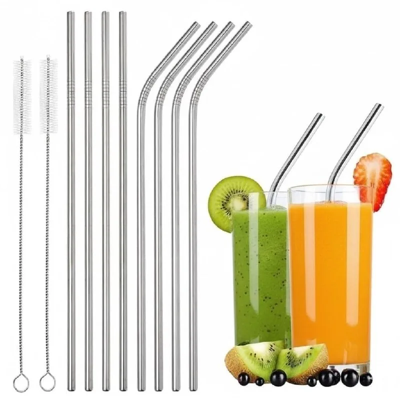 Stainless Steel Reusable Metal Straws with Cleaning Brush at ₹199