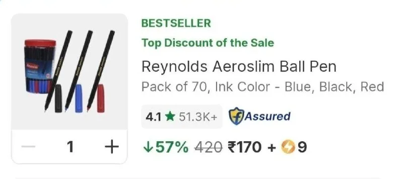 Reynolds Ball Pen (Pack of 70) at ₹179