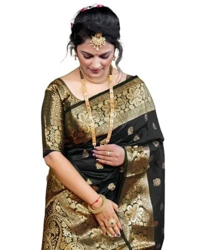 SIRIL Women's Kanjivaram Silk Saree Pure Silk Saree with Unstitched Blouse Piece at ₹249