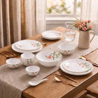Novo By La Opala Opalware Dinner Set 35 Pieces for Family of 6, Rose