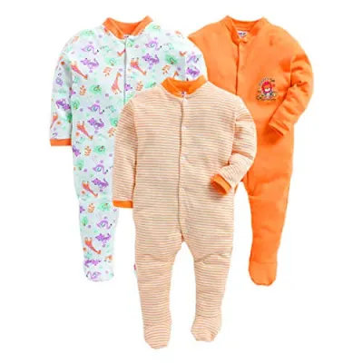 EIO 100% Cotton Rompers/Sleep Suits/Jumpsuit/Night Suits for Baby Boys & Girls, Infants, New Born Pack of 3 at ₹423