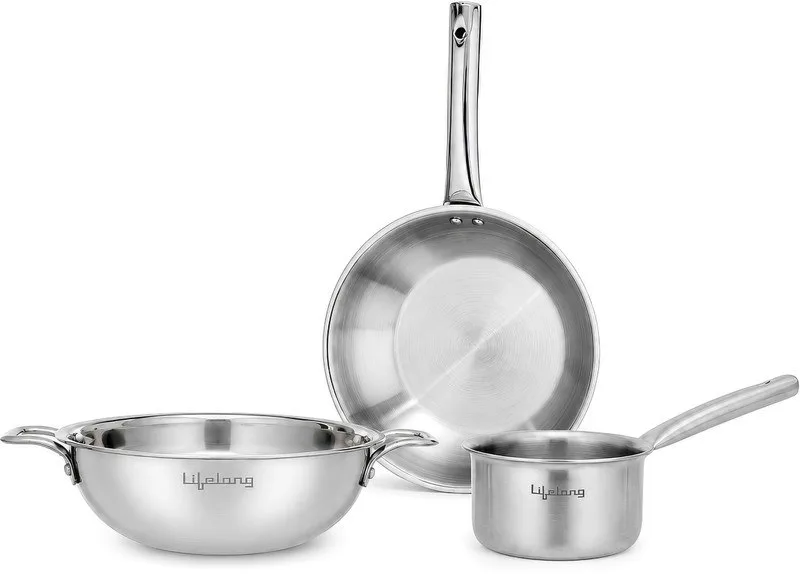 Lifelong Triply Kadai, Frypan & Saucepan Induction Bottom Cookware Set at ₹999