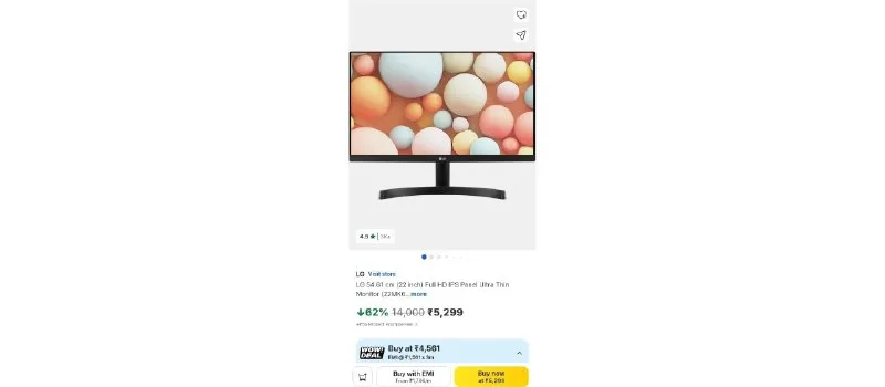 LG 54.61 cm (22 inch) Full HD IPS Panel Ultra Thin Monitor (22MK600M) at ₹5,299