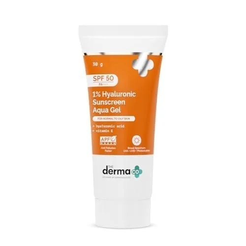 The Derma Co 1% Hyaluronic Sunscreen Aqua Gel SPF 50 PA++++ at ₹199