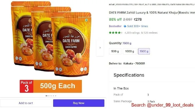Arabian Wet Dates (3 x 500 g) at ₹278