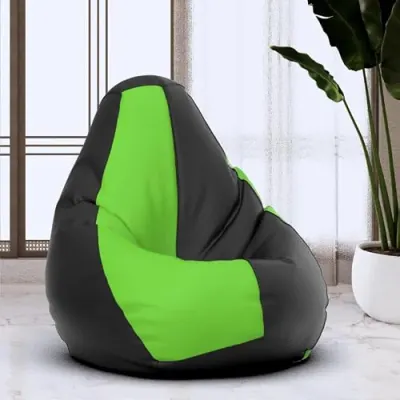 Bean Bag Chair Cover | Size: 1XL | Color: Black Parrot-Green | Without Beans | Premium Leatherette Cover (CMF 0331) at ₹719