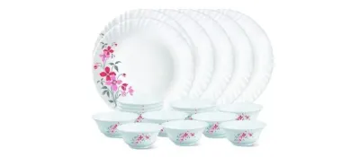 Larah By Borosil Floral Glass Florethali Set (White)-18 Pieces at ₹922