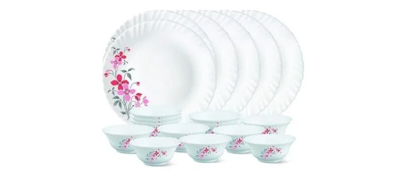 Larah By Borosil Floral Glass Florethali Set (White)-18 Pieces at ₹922