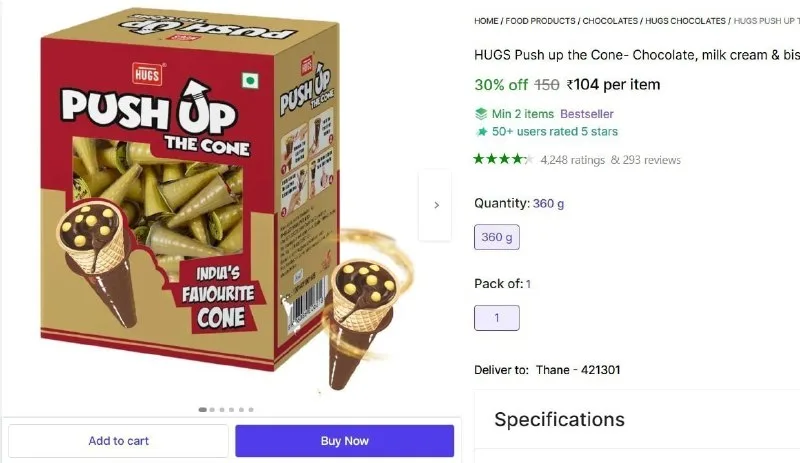 Wafer Cone (30 Pcs) Crackles (360 g) at ₹104