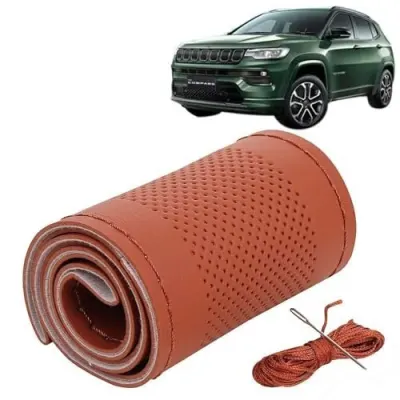 KINGSWAY® PU Leatherite Car Steering Cover Sewable Compatible with Jeep Compass (Year 2021 Onwards), Tan Color with Tan Thread, Pack of 1 wi at ₹81