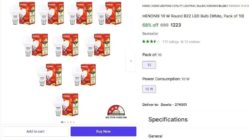 HENONIX 10W Bulb (Pack of 10) at ₹223