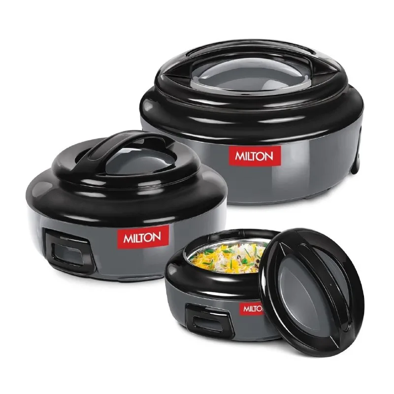 Milton Ernesto Inner Stainless Steel Jr. Casserole Set of 3 (390,720 and 1320 ml), Grey at ₹839