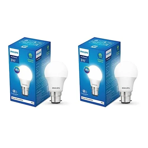 PHILIPS 3-watt LED Bulb | AceSaver LED Bulb | Base: B22 Light Bulb for Home | Crystal White, Pack of 2 at ₹78
