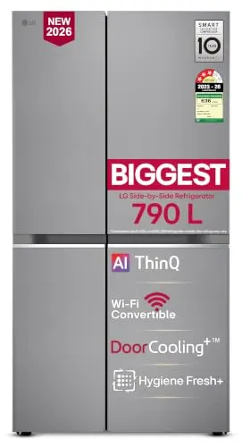 LG Smart Choice 790 L, 3 Star, Frost-Free, Double Door, Wi-Fi Convertible, Smart Inverter, Side By Side Refrigerator with AI ThinQ at ₹1,02,740