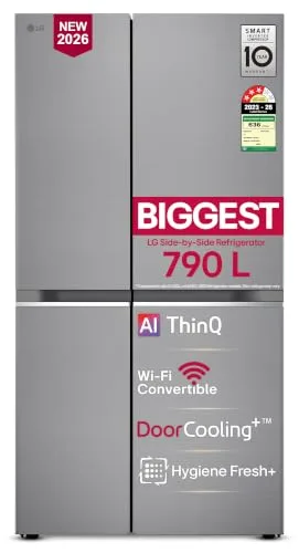 LG Smart Choice 790 L, 3 Star, Frost-Free, Double Door, Wi-Fi Convertible, Smart Inverter, Side By Side Refrigerator with AI ThinQ at ₹1,02,740