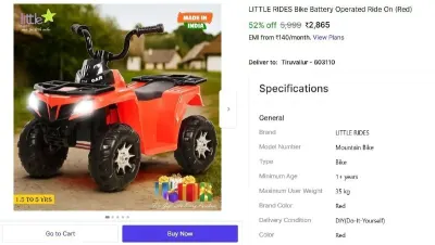 LITTLE RIDES Bike Battery Operated Ride On (Red) at ₹2,865