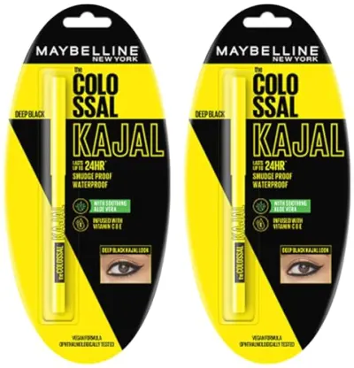 Maybelline New York Colossal Kajal, Intense Colour, Waterproof, Long lasting 24Hrs Stay, Black, 0.35g (Pack of 2) at ₹192