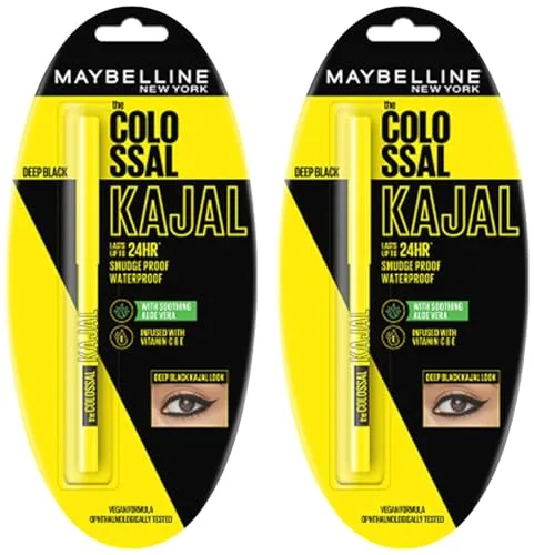 Maybelline New York Colossal Kajal, Intense Colour, Waterproof, Long lasting 24Hrs Stay, Black, 0.35g (Pack of 2) at ₹192
