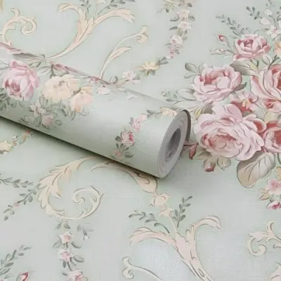 Light Green Floral Wallpaper Roll for Walls and Furniture, P at ₹299