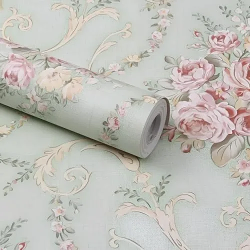 Light Green Floral Wallpaper Roll for Walls and Furniture, P at ₹299