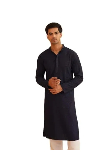 SOJANYA Mens Cotton Checkered Thread Embroidered Long Kurta at ₹629