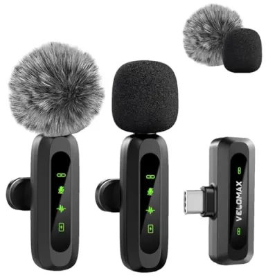 VELOMAX Mic for YouTube Wireless - Ultra-Clear Noise Reduction, 30M Stable Connection, Zero Latency, Plug & Play, Perfect Wireless mic for Y at ₹917