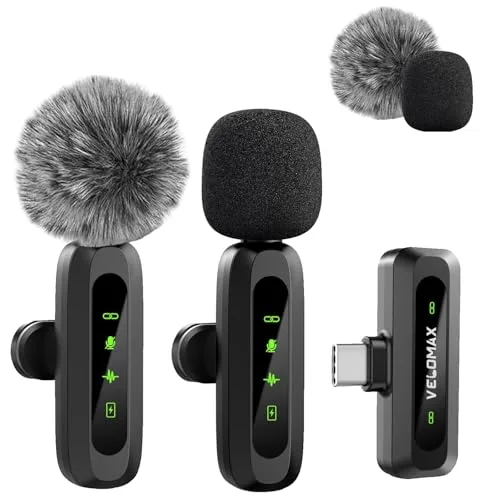 VELOMAX Mic for YouTube Wireless - Ultra-Clear Noise Reduction, 30M Stable Connection, Zero Latency, Plug & Play, Perfect Wireless mic for Y at ₹917