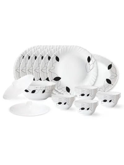 Larah by BOROSIL Fluted Shadow White Leaf Opalware Microwave Safe 23 Piece Dinner Set at ₹1,174