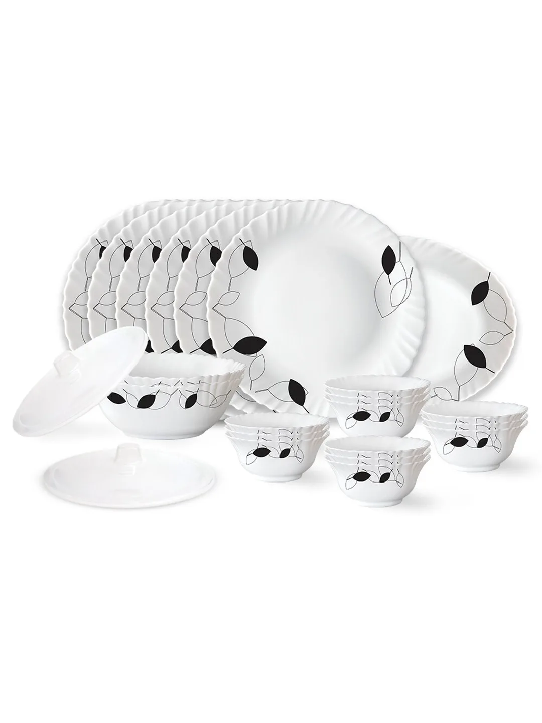 Larah by BOROSIL Fluted Shadow White Leaf Opalware Microwave Safe 23 Piece Dinner Set at ₹1,174